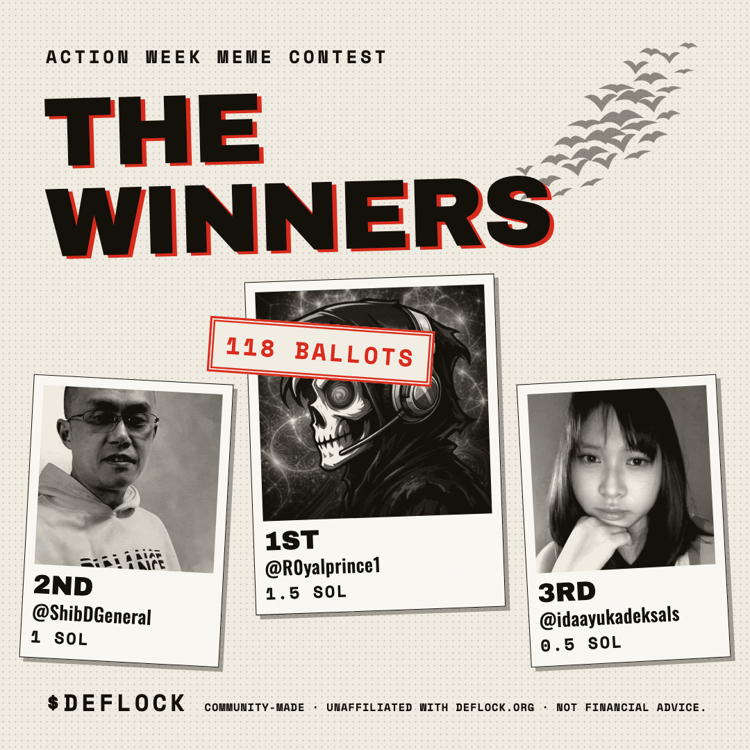 The winners: 1st @R0yalprince1 (1.5 SOL), 2nd @ShibDGeneral (1 SOL), 3rd @idaayukadeksals (0.5 SOL). 118 ballots.